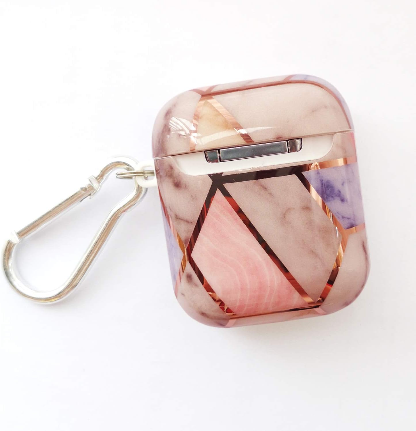 Qokey Compatible with Airpods Case,Bling Marble Soft Silicone Case Cover Wireless Charging Case Portable & Shockproof Women Girls Men with Carabiner Protective Case for AirPods 1 & 2,Rose Gold Marble