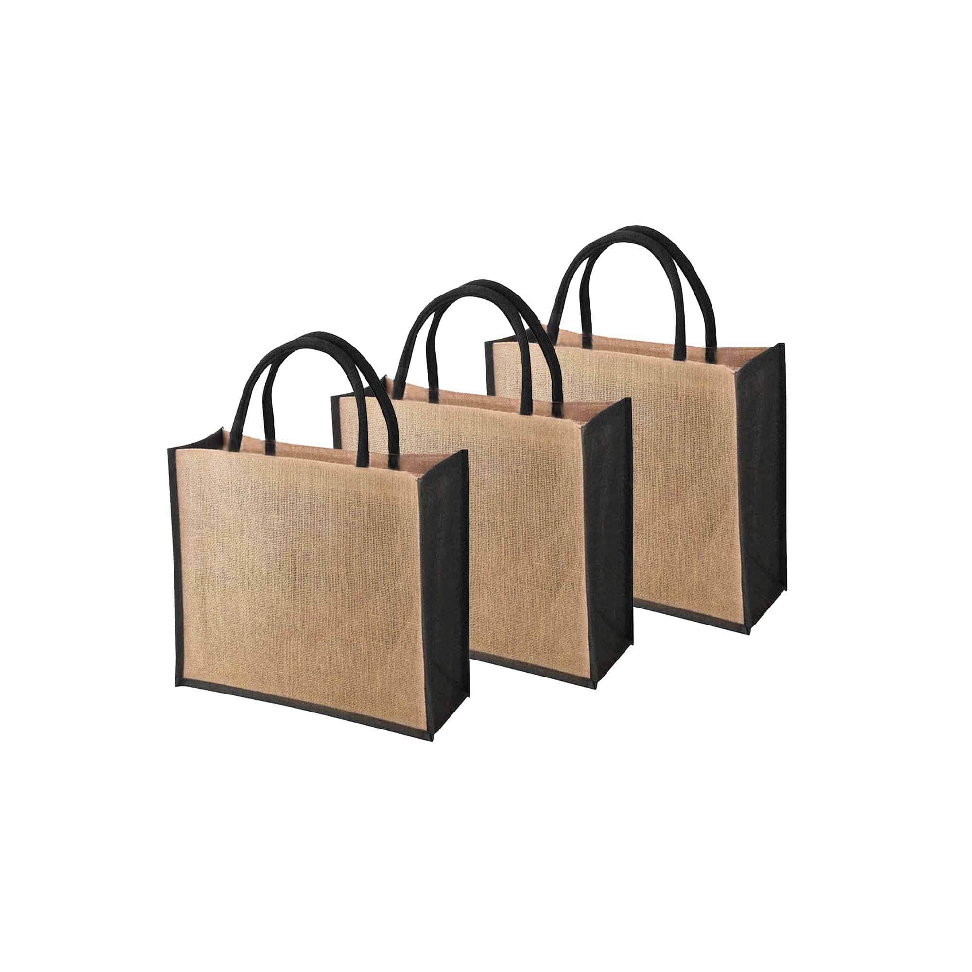 Ecoduka® Classic Supermarket Jute Shopper Bag with Coloured Gussets, Eco Hessian Shopping Bag with Coloured Short Padded Handles | Sustainable Reusable Market Bag | UK Supplier (Black, 1 Pack)