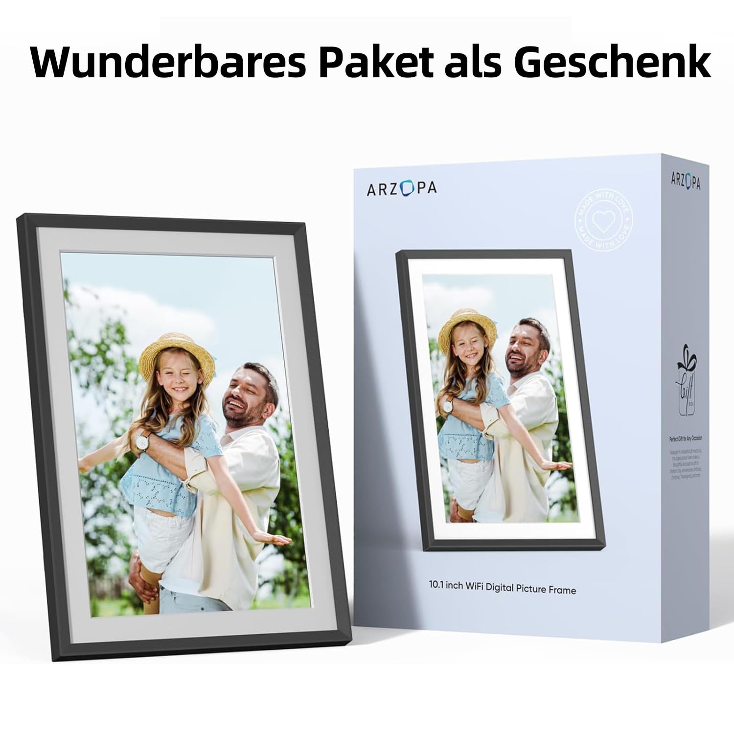 ARZOPA Digitaler Bilderrahmen WLAN 10,1 Zoll IPS Touchscreen mit 32GB Frameo Fernfreigabe