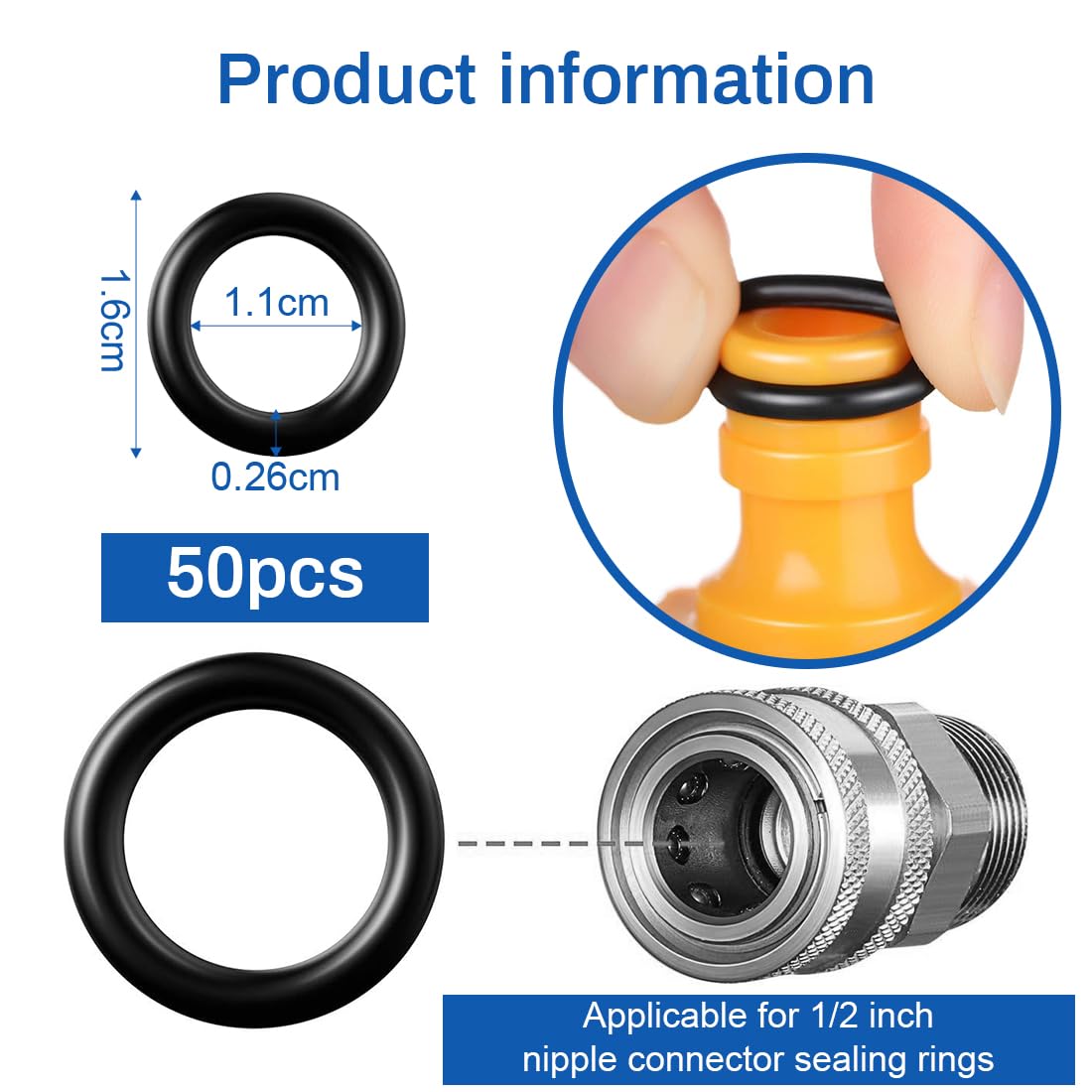 50 Pezzi 16 * 11mm Neri O-ring Assortimento Kit, für G 1/2-Zoll, Nitrilica O-ring-O Gomma Guarnizioni di Tenuta, con Ganci per Paraolio, per Aria Condizionata, Automobile, Impianti Idraulici