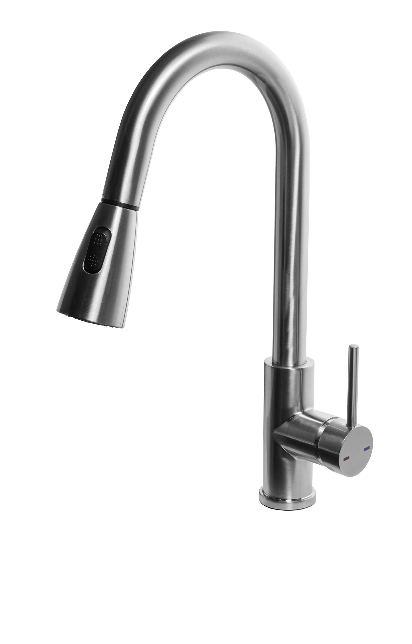 AMG cUPC and Watersense Certified Modern Stainless Steel Single-Handle High Arc Commercial Kitchen Sink Faucet with Pull-Down Sprayer, Includes Deckplate, Brushed Nickel