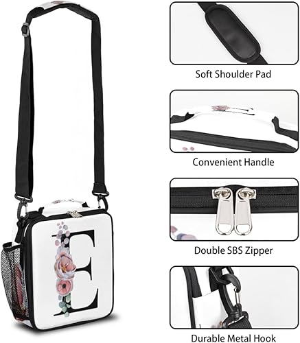 Miniatura 2 de Pardick Lonchera para niños y niñas, con aislamiento, con letra E, impermeable, con estampado floral, térmica, con correa para el hombro