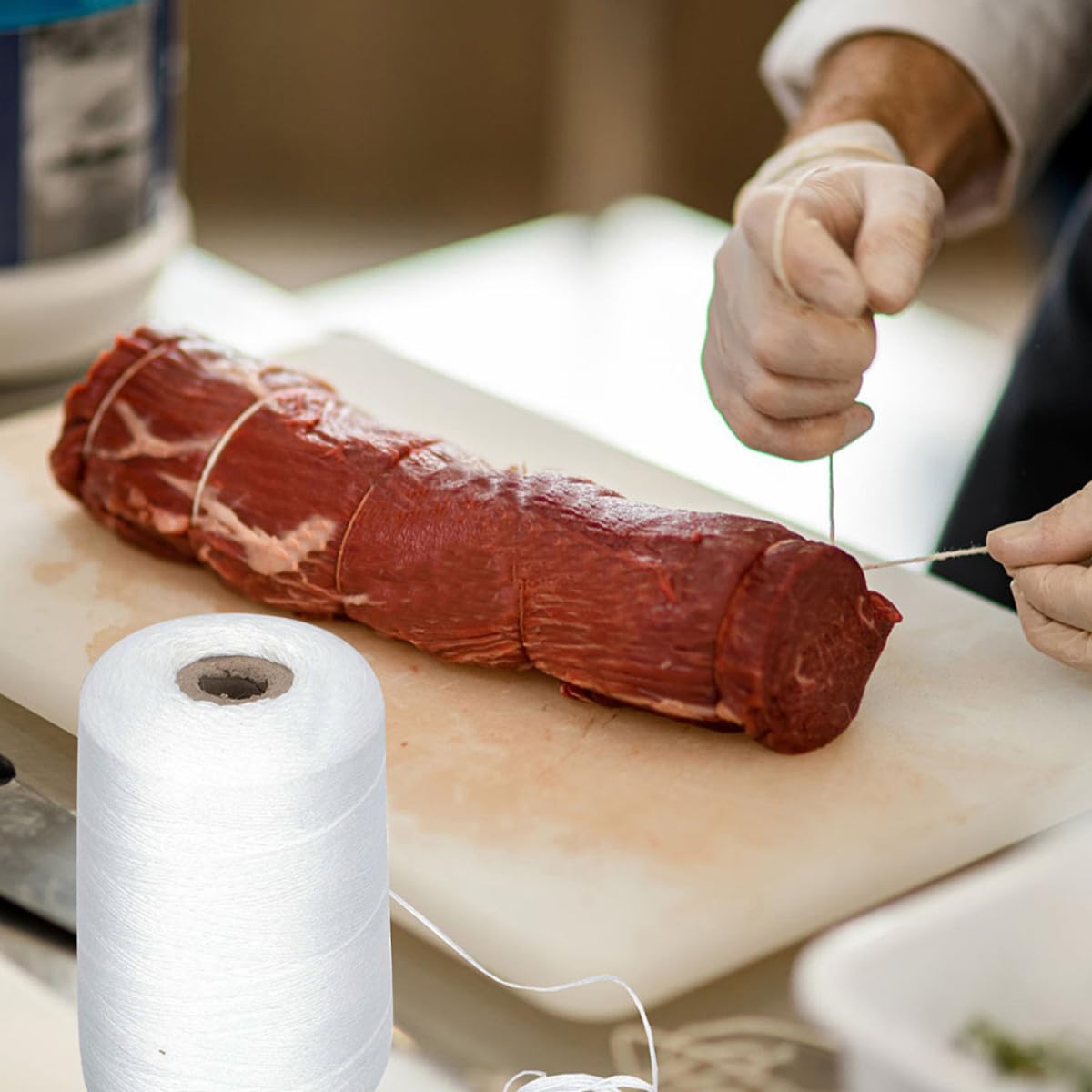 TOPBATHY 1 Rouleau de Ficelle en Coton Blanc 1mm pour Emballage de Viande et Saucisson, Corde Alimentaire pour Bricolage Cuisine Familiale