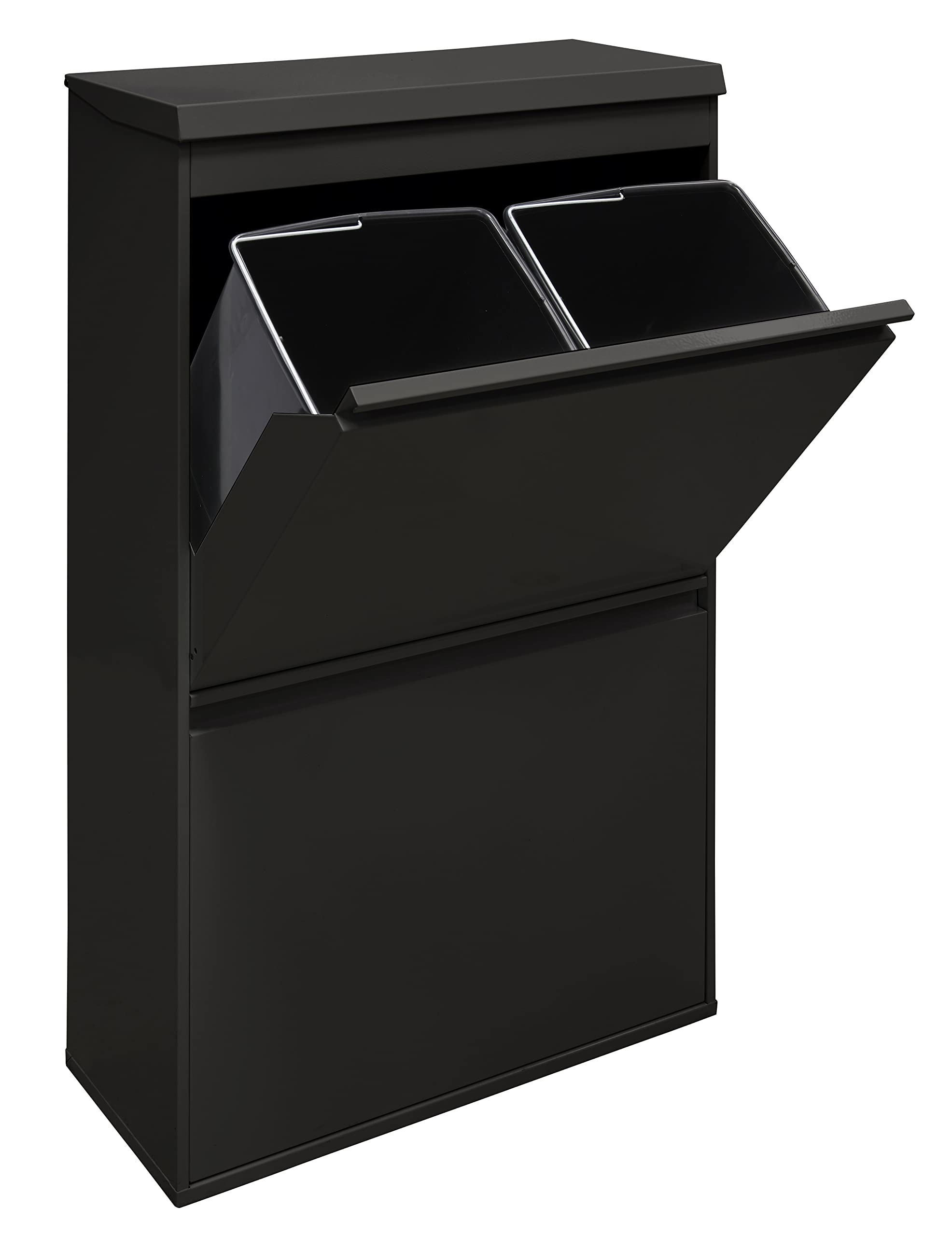 ARREGUI Top CR626-B Poubelle de recyclage en acier, tri sélectif, 4 seaux, 68 L, noir