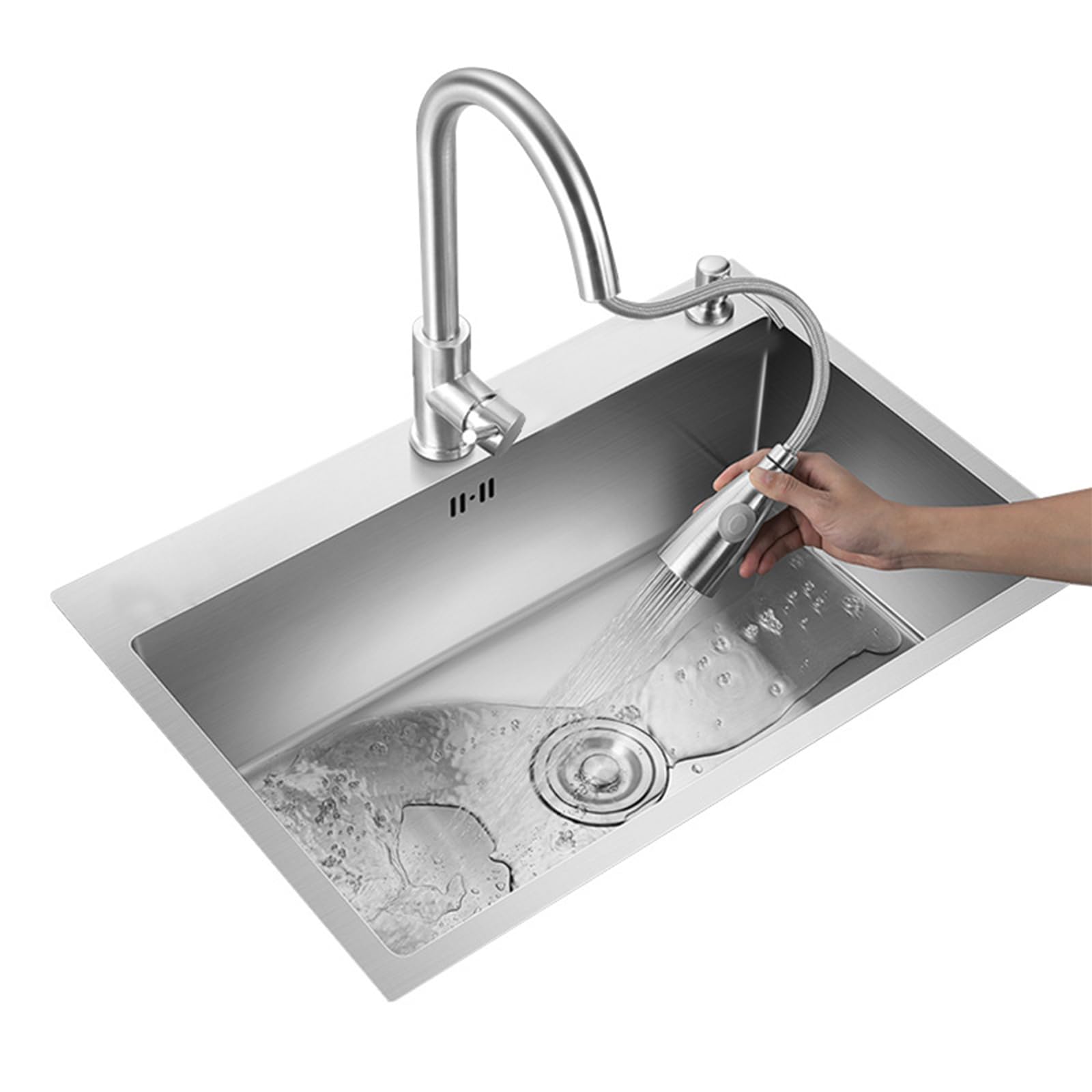 TAXXII Undermount Kitchen Sink, Workstation Under Counter Stainless Steel Single Bowl Sink Basin, Laundry Utility W/Pull-Out Faucet(60X45cm/23.6X17.7in)