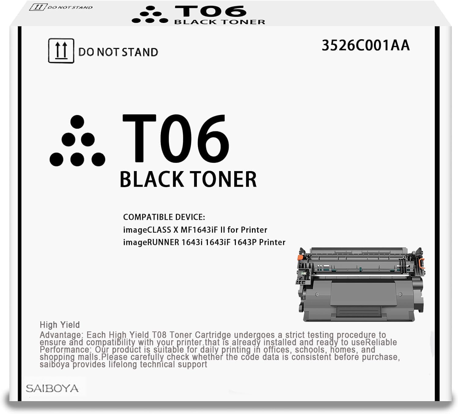 Photo 1 of T06 (3526C001AA) Black Toner Cartridge ???? ??? ???? Compatible for Canon T06 Toner imageCLASS X MF1643iF II for Canon imageRUNNER 1643i 1643iF 1643P Printer (1 Pack)