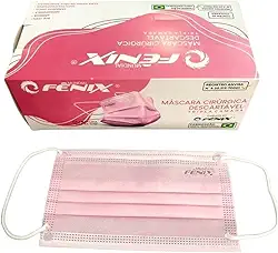 100 UN - Mascara descartavel tripla Rosa cirurgica com clip nasal - Mundial Fenix