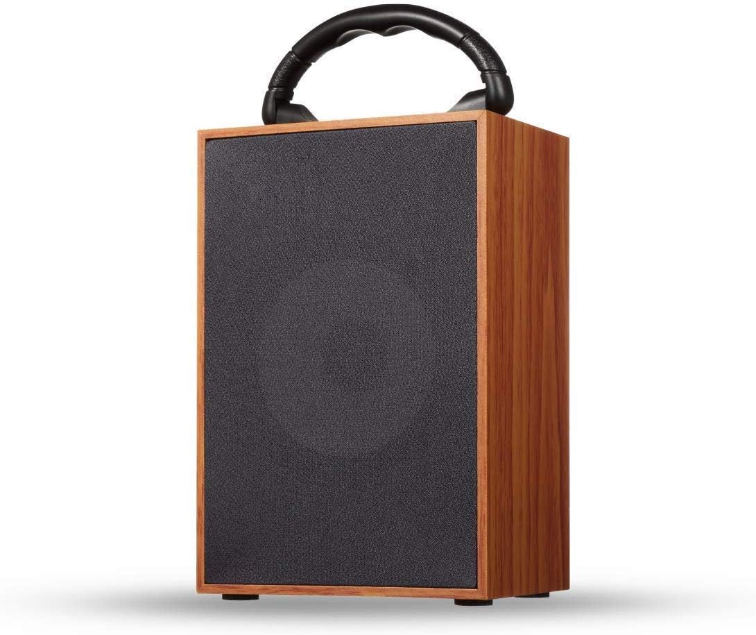 wooden wireless bluetooth speaker with fm radio, usb port, tf card slot, portable design with handle, wood finish