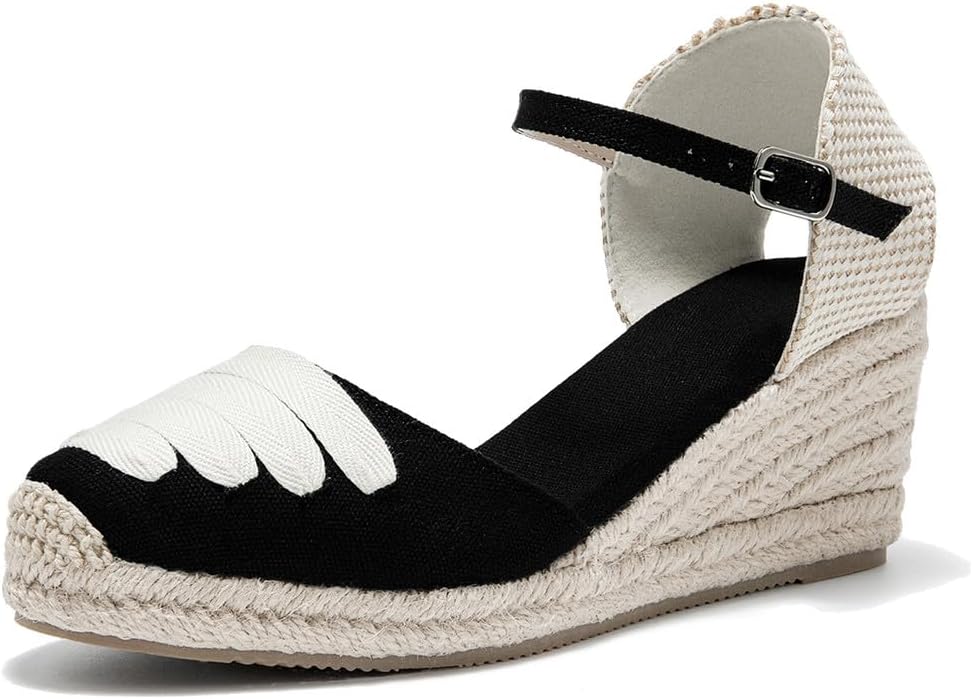 U-lite Womens Espadrille Wedge Sandals Closed Toe Platform Lace Up Ankle Strap Slingback Summer Dress Shoes