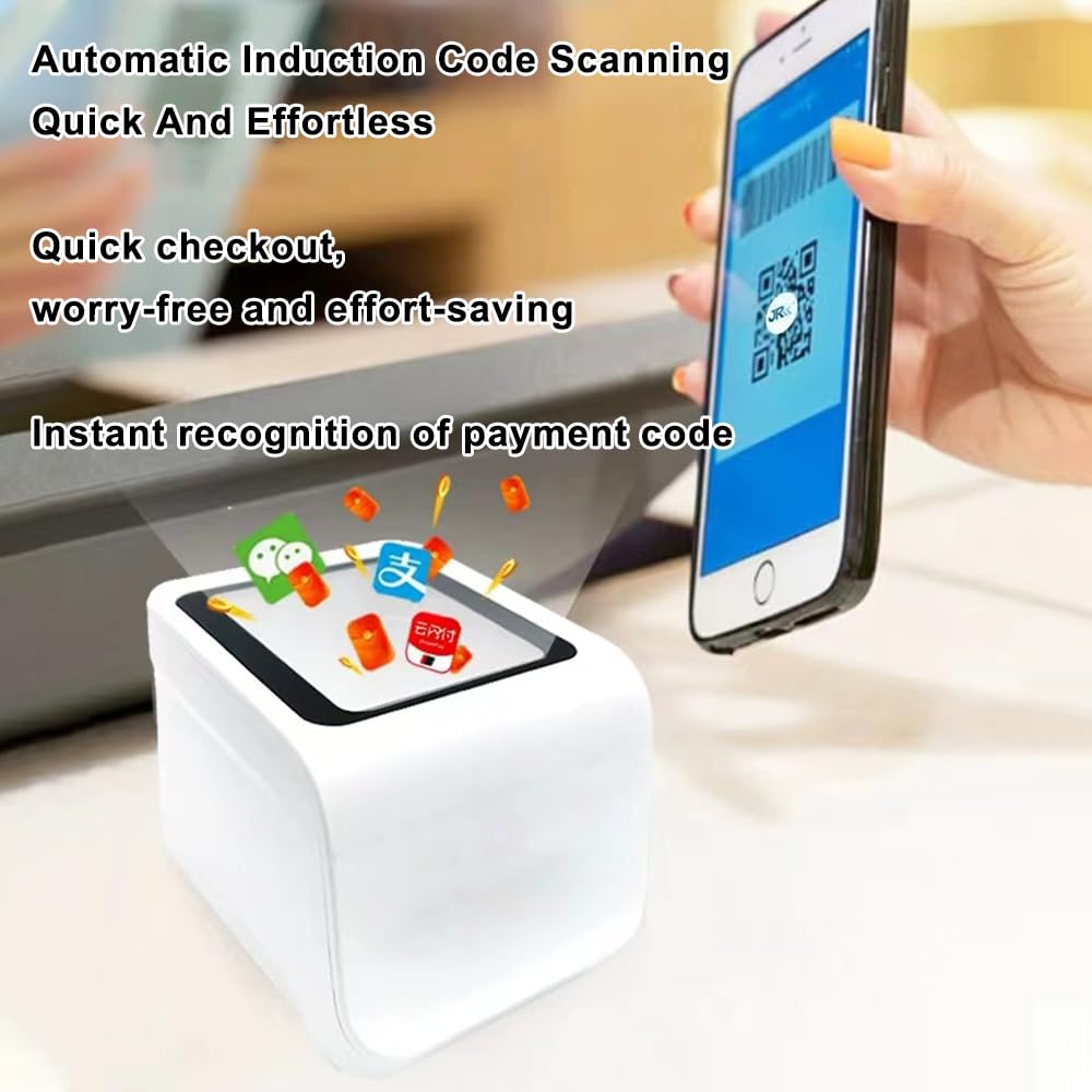 docooler Lettore di codici a barre desktop QR Lettore di codici a barre cablato USB con sensore automatico per codici di pagamento mobile Lettore di codici a barre cablato USB