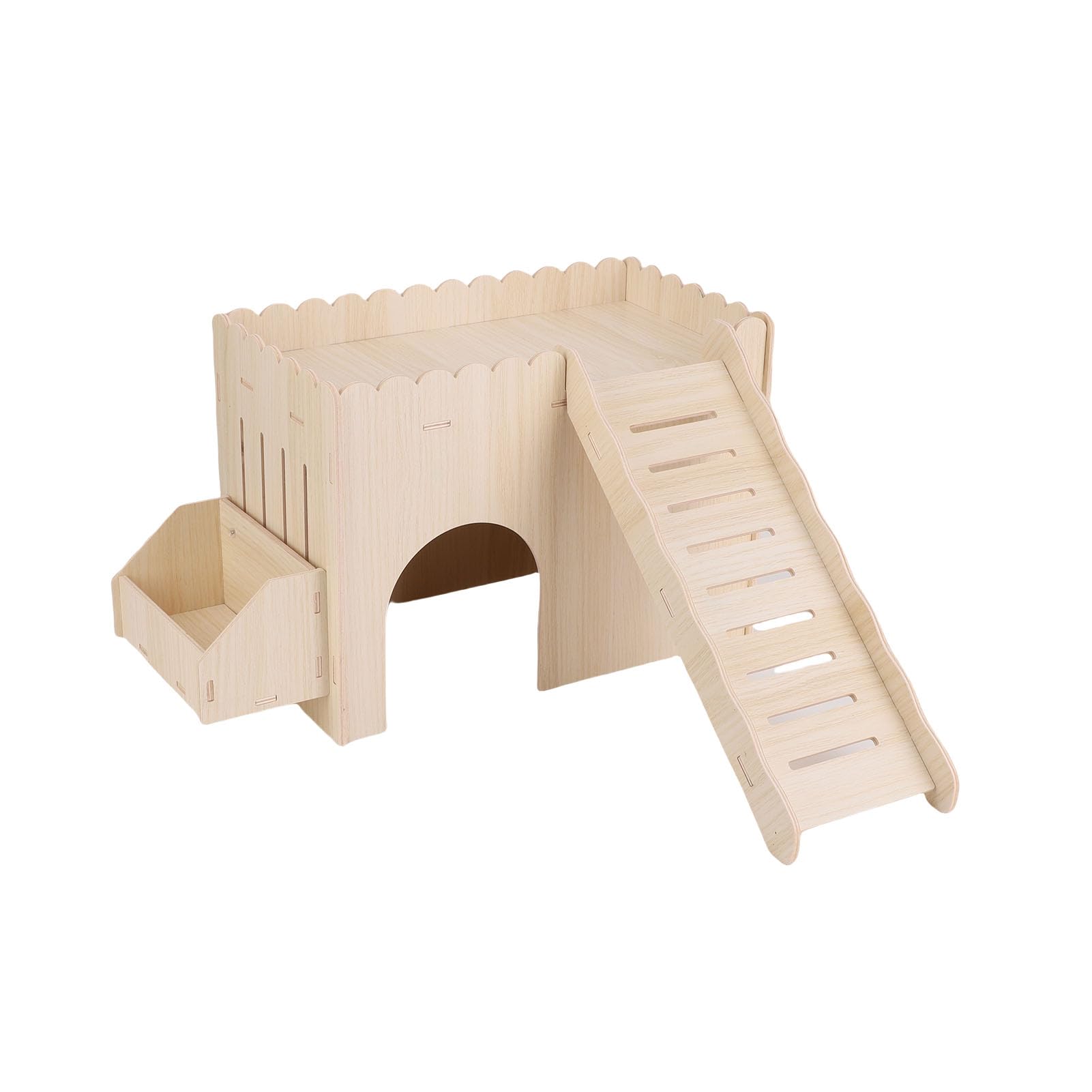 Guinea Pig Hideout, Detachable Hamster House with Feeding Basin Cave Stairs Ramp