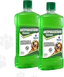 KIT 2 unidades Shampoo Antipulgas E Carrapato Antiparasitário Para Cães Verde 500 Ml World Veterinária Higiene Banho Aroma de Erva doce