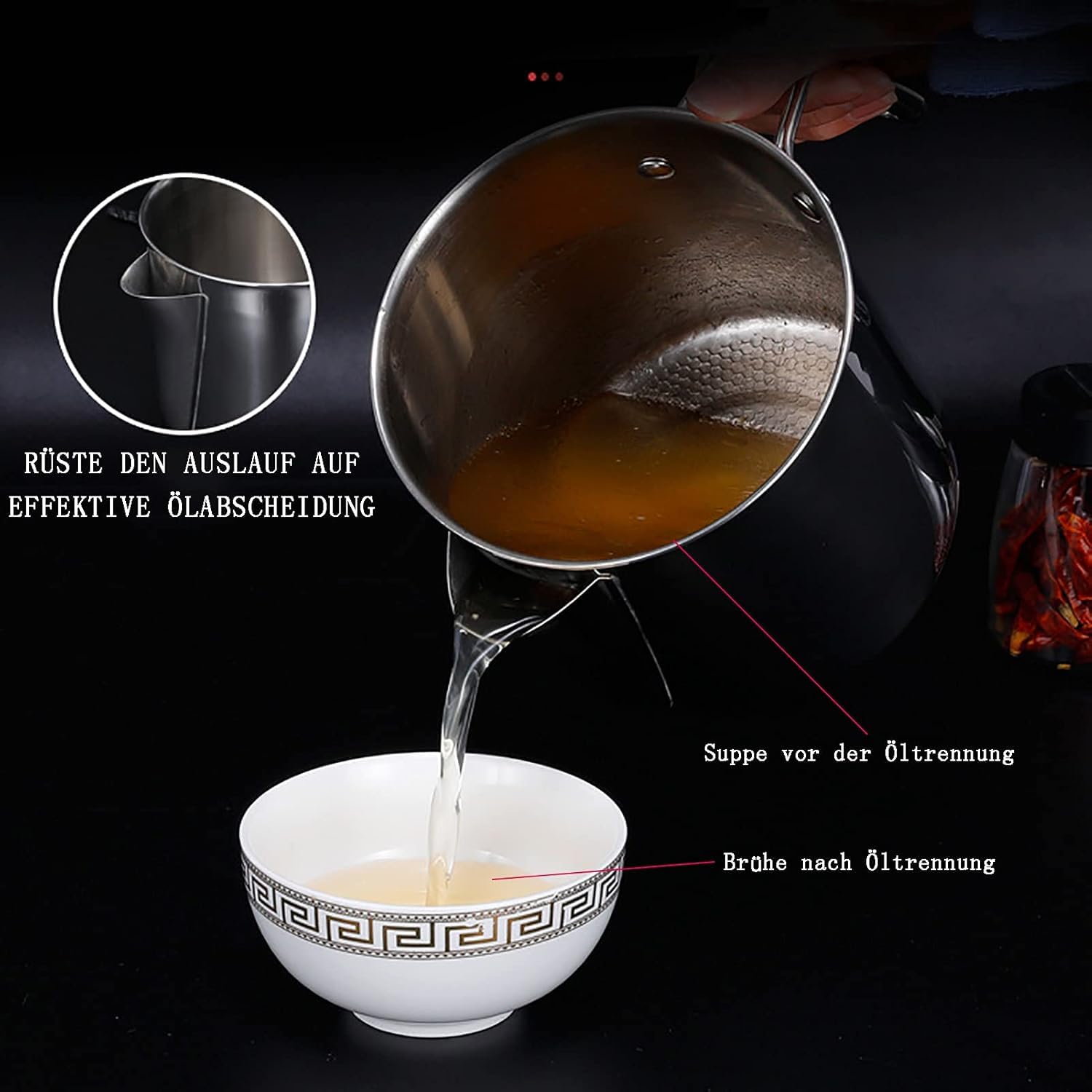 Fettabscheider Edelstahl, Fetttrennkanne, Soßen Fetttrenner Sauciere Fetttrenner Mit Deckel Für Das Abschöpfen Von Fett Aus Soßen Und Suppen 1300ML
