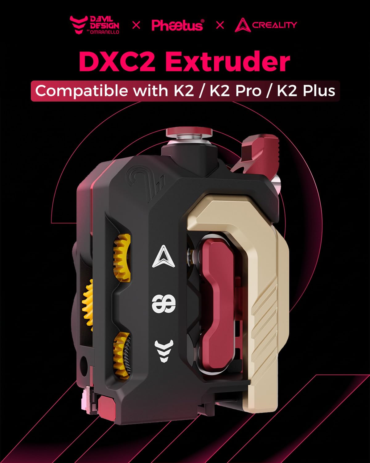 Creality Official DXC2 Extrusor, kit de Actualización para Extrusores K2 Plus/K2/K2 Pro, Innovador Diseño de Doble Engranaje y Estructura de Cierre Magnético, Accesorios de Extrusión para Serie K2