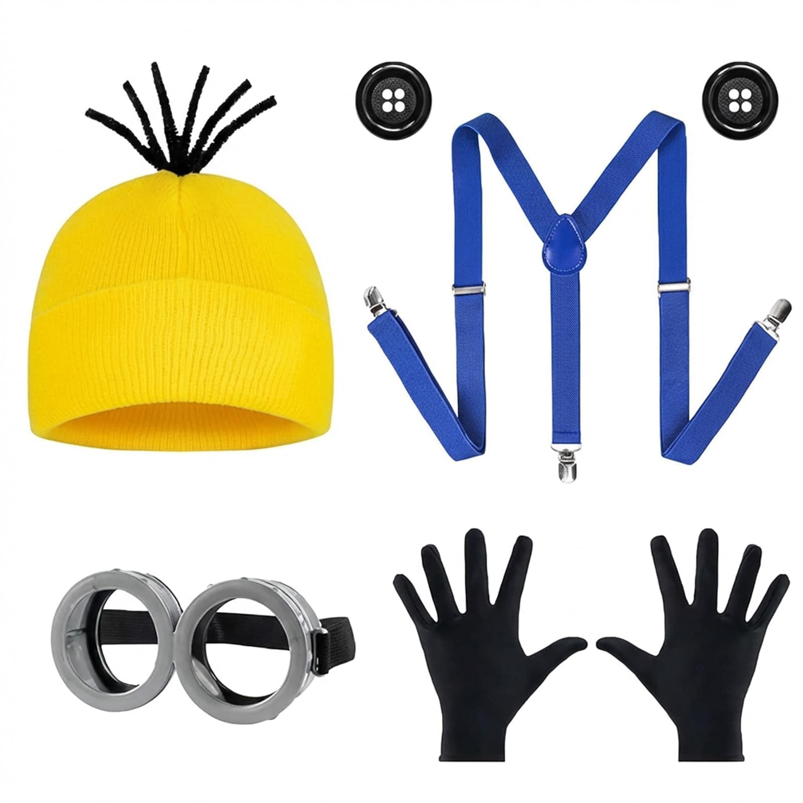 Tsathoggua 5 Piece Costume Accessories Kit for Adults, Yellow Party Outfit with Hat & Glasses - for Halloween, Cosplay & Theme Parties | Unisex