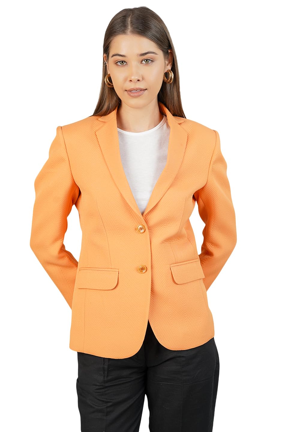 indophilia Women's Blazer Polyester Cotton Orange Blazer-picture-19