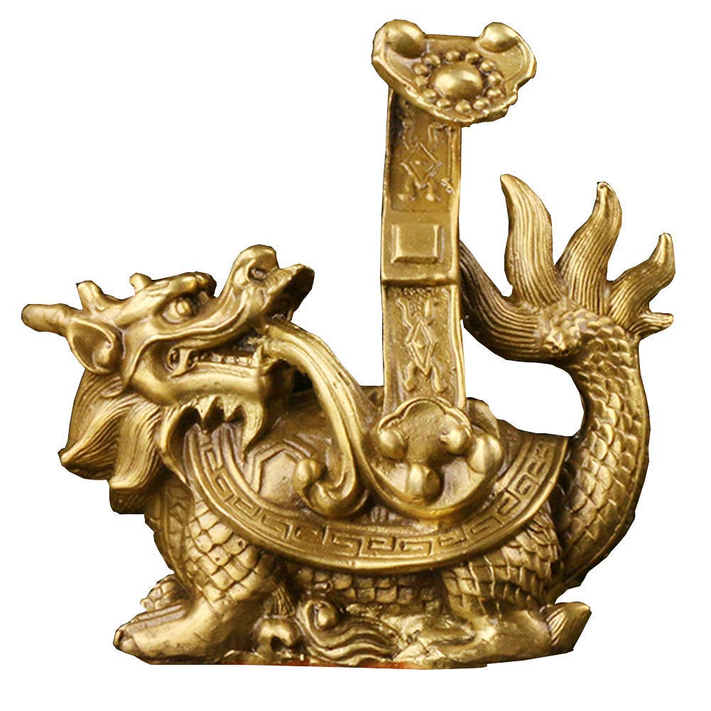 Feng Shui Brass Statue Dragon Turtle with Ru Yi Sculpture Wealth Prosperity Ornament, Best Housewarming Congratulatory Gift Home Decor