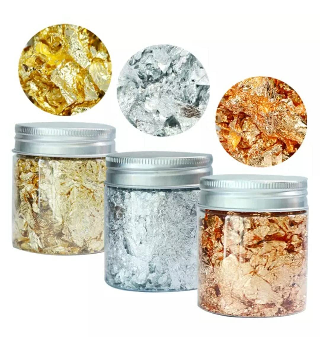 Gold Leaf Flakes with Tweezers for Cakes Decorations, Arts N Craft 3 Bottle (Gold, Silver, Rose Gold) 15gm Each Bottle-image-23