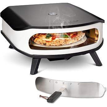 cozze 17 Inch Gas Pizza Oven with Rotating Pizza Stone LED & Door 50 mbar Includes Regulator and 1.1 m Gas Hose Diameter 42.5 cm Stone Outdoor Pizza Oven Perfect for Crispy Pizzas [Energy Class A]