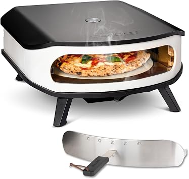 cozze® 17" Gas-Pizzaofen mit rotierendem Pizzastein | LED & Tür | 50 mbar | inkl. Regler & 1,1 m Gasschlauch | Ø42,5 cm Stein | Outdoor Pizzaofen | Perfekt für knusprige Pizzen