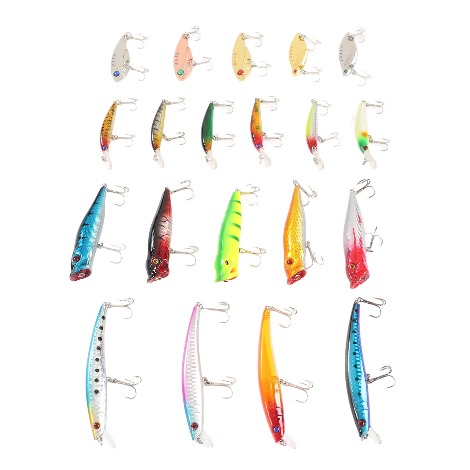 20-teiliges Angelköder-Set aus Kunststoff, künstlicher Angelköder, hocheffizient, wiederverwendbar, leicht, für Süßwasser, Salzwasser, Angeln, Seen, Flüsse, Ozeane, Strände