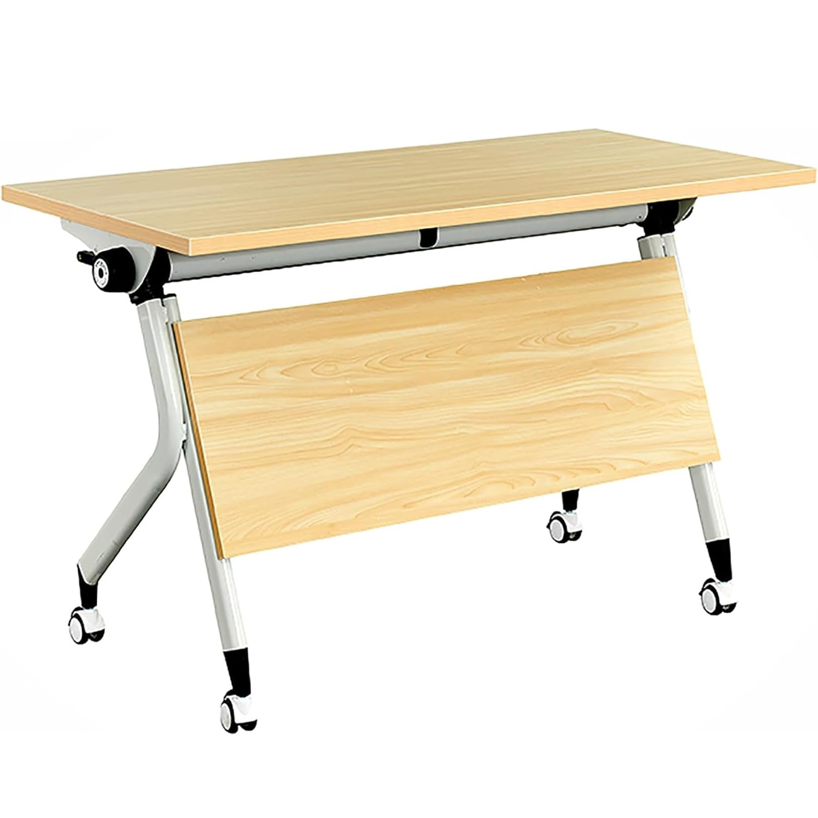HTDRE Mobile Folding Conference Table Flip-Top Meeting Desk with Lockable Wheels Space-Saving Metal Frame Perfect for Office Training Seminars & Events.