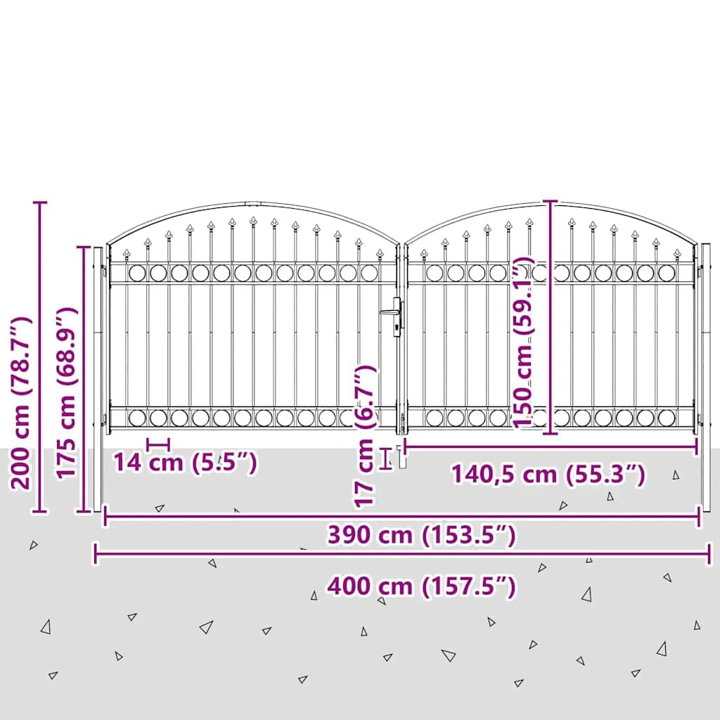 Portal doble batiente acero arqueado 400 x 150 cm para jardín valla