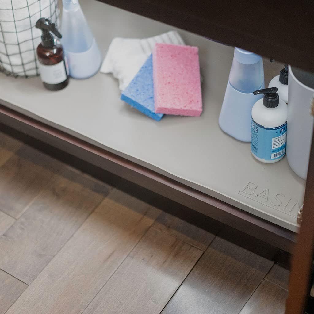 BASIN - Heavy Duty Under Sink Mat - Original Silicone Under Sink Mats - Under Sink Tray - Cover Kitchen Cabinet Liner Taupe 34.25x22