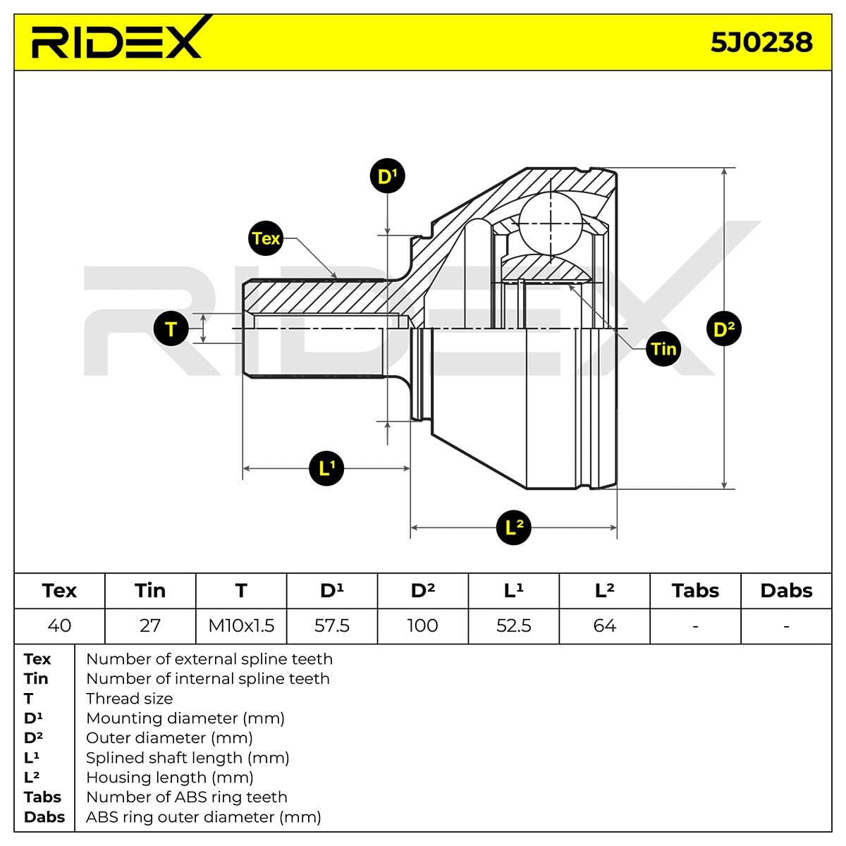 RIDEX 5J0238 Juego de articulación árbol de transmisión Delantero Compatible con FORD MONDEO IV Turnier BA7