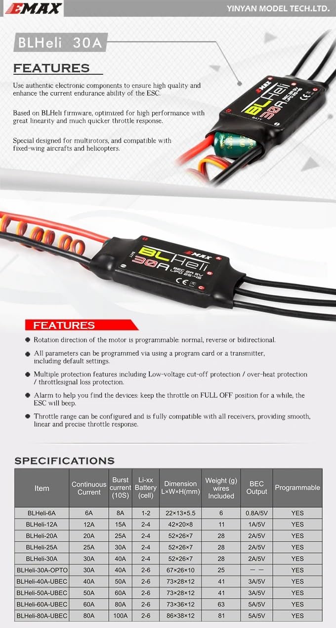 SPARKHOBBY Blheli Series 12a / 20a / 30a / 40a / 50a / 60a / 80a contrôleur de Vitesse électronique esc pour pièces de Drones sans balais d'avion rc SPARKHOBBY Blheli Series 12a / 20a / 30a / 40a / 50a / 60a / 80a contrôleur de Vitesse électronique esc pour pièces de Drones sans balais d'avion rc