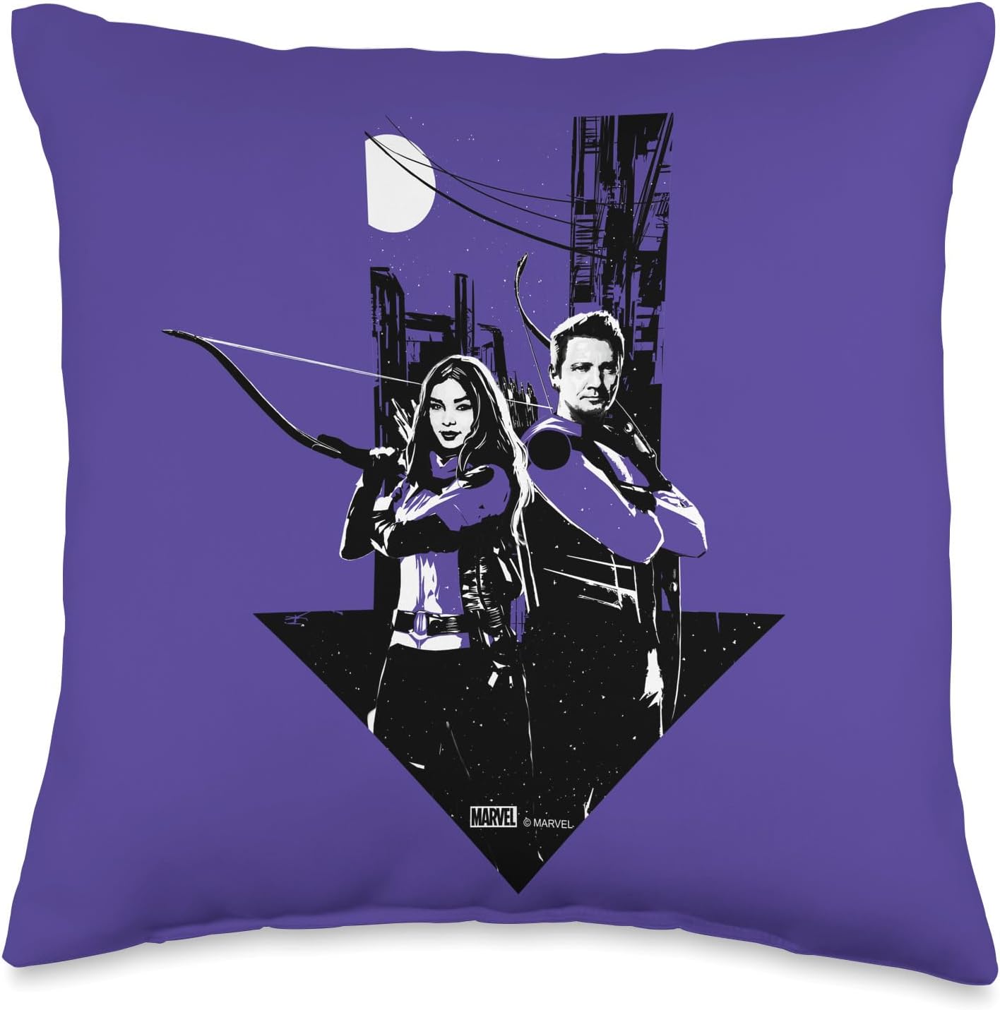 Marvel Hawkeye Clint Barton and Kate Bishop Purple Throw Pillow