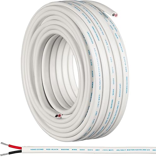 GS Power Marine Wire - Alambre de cobre estañado dúplex para barcos de 50 pies, calibre 14 AWG, cobre forrado negro y rojo sin oxígeno