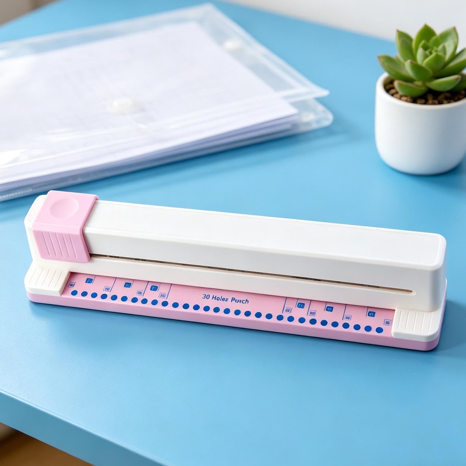 30 Lochstanzer - 37 x 6,5 x 6,2 cm Adjustable Craft Punch | 5-Sheet Capacity Planner Tool for Office | Hand Push Paper Perforator for School