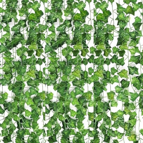 Artificial Ivy Garland, Fake Vines Green Leaves Fake Plants Hanging Vines Plant Greenery Garland for Bedroom Wedding Party Garden Wall Room Decor (8)