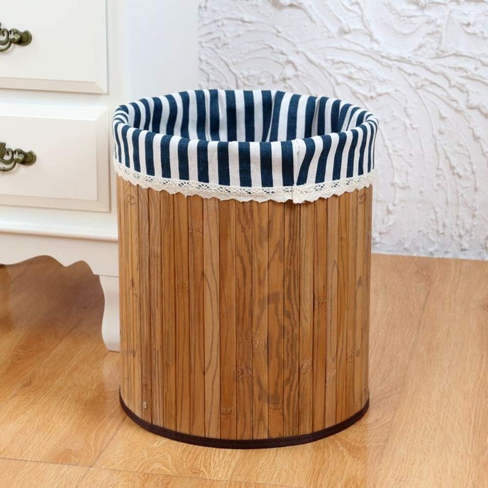 Dirty Laundry Hamper Sorter Basket Dirty Clothes Bag Storage Basket Dirty Clothes Bin Box Bamboo Hot Pot Shop Storage Bucket (Color : Walnut+Daisy, Size : D 31cmH 34cm) (Walnut+stripes D 31cm*H 34cm)