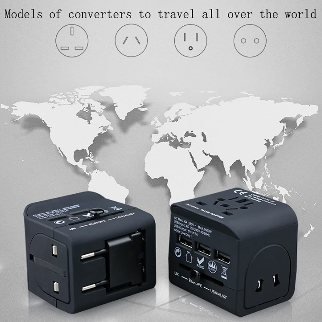 Adaptador de Viaje Mundial Universal, Enchufe de Viaje de Viaje Mundial, Cargador de energía C.A. Adaptador de Enchufe con 3 USB Puertos (Color : A)