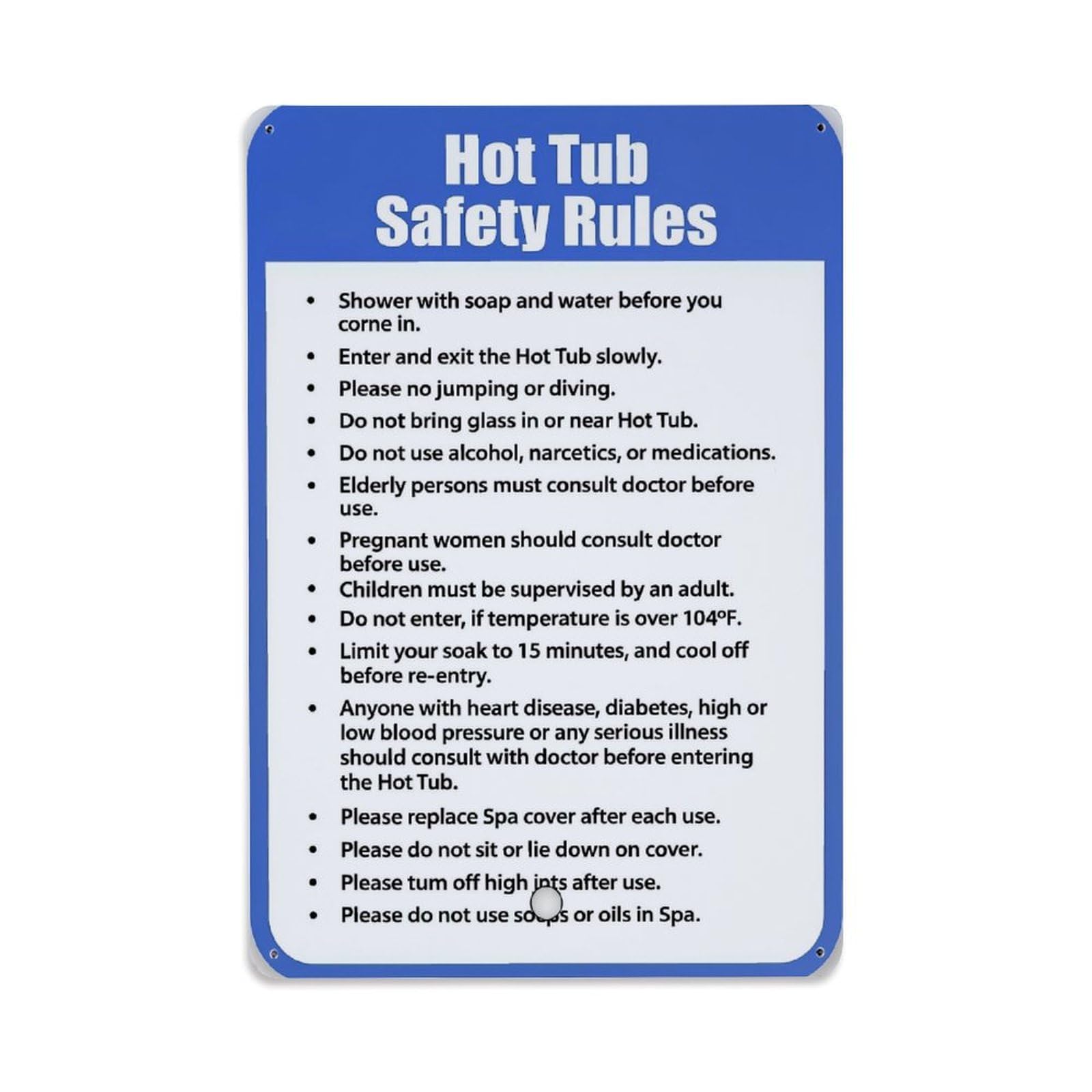 Jdfenggu Vintage Hot Tub Safety Rules List Retro Metal Tin Sign, Metal Poster For Bar, Home, Man Cave, Kitchen, Laundry Room Art Decor 8X12 Inch