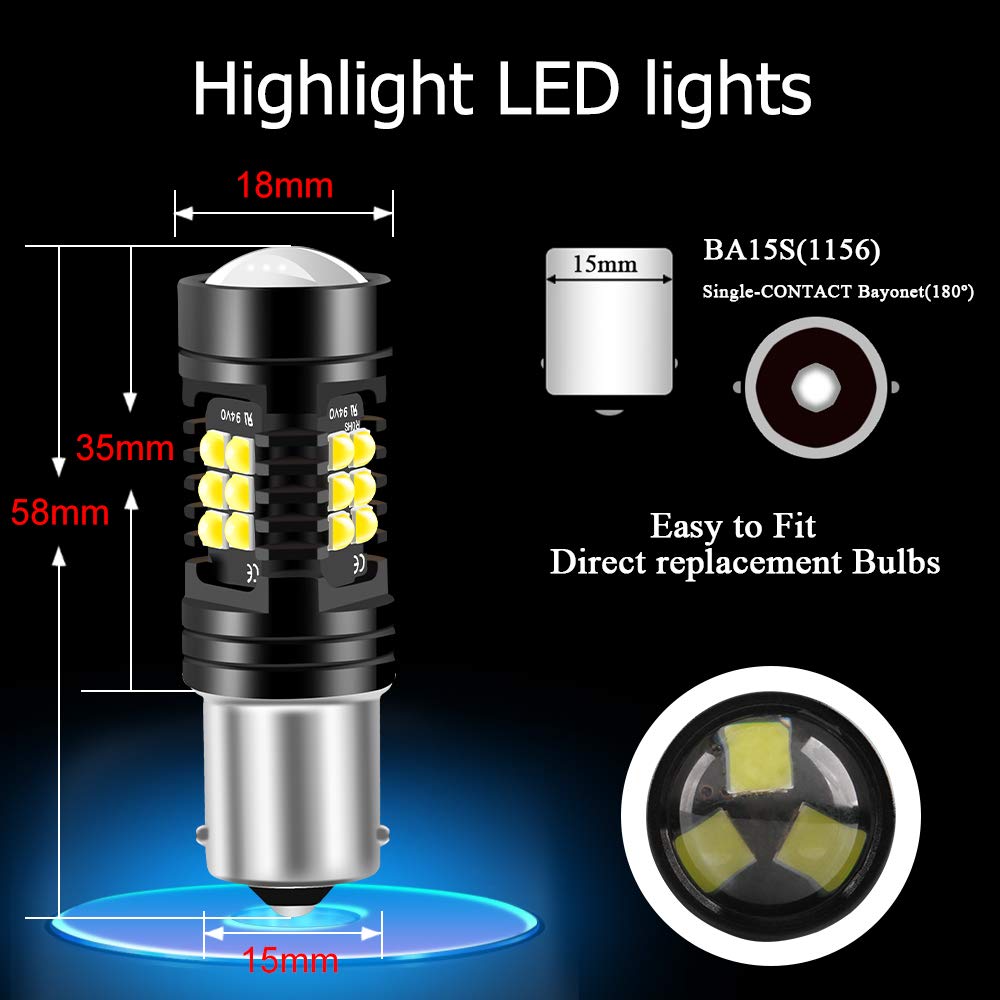 2X 1156 BA15S P21W bombilla LED luz de freno del coche luz de estacionamiento luz trasera luz antiniebla trasera 21SMD 3030 chip diseño de doble lente luz LED impermeable 12V-blanco