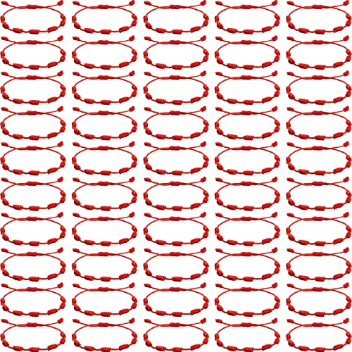 Epakh 50 Pieces Red String Bracelets 7 Knot Braided Bracelet Adjustable Cord Kabbalah Protection Handmade Friendship Amulet Good Luck Bracelet for Women Men