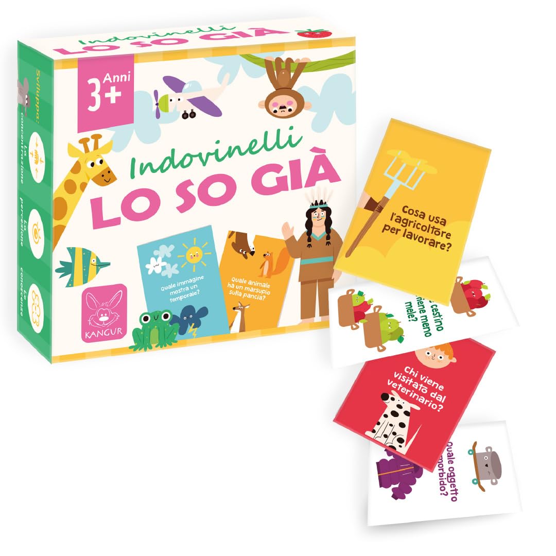 Gioco Educativo Indovinelli Lo So Già per Bambini dai 3 Anni in su Sviluppa Logica Linguaggio e Immaginazione 72 Domande Illustrate Divertente Gioco da Tavolo per Famiglie e Bambini