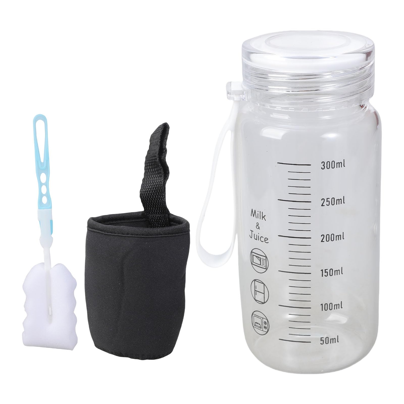 PANGBOER Leak Proof Microwave Safe Glass Drinkware 300ml with Measurement Scale Portable Water Bottle for Milk Juices Coffee Glass Water Bottle