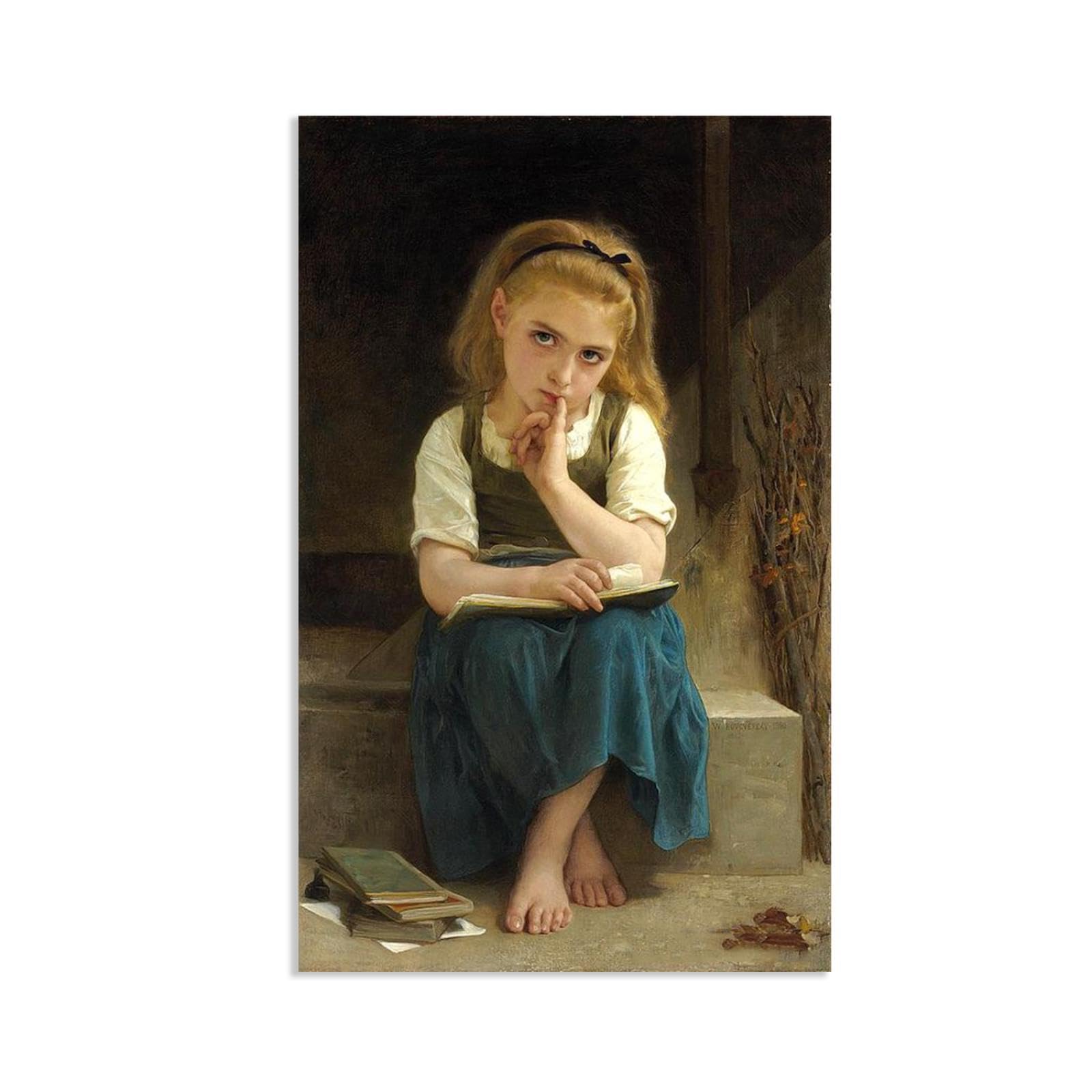 William-Adolphe Bouguereau Wall Art The Difficult Lesson Print on Canvas Reproductions of Famous Paintings Wall Decor for Living Room Bedroom Bathroom Home Decor 65x40cm frameless
