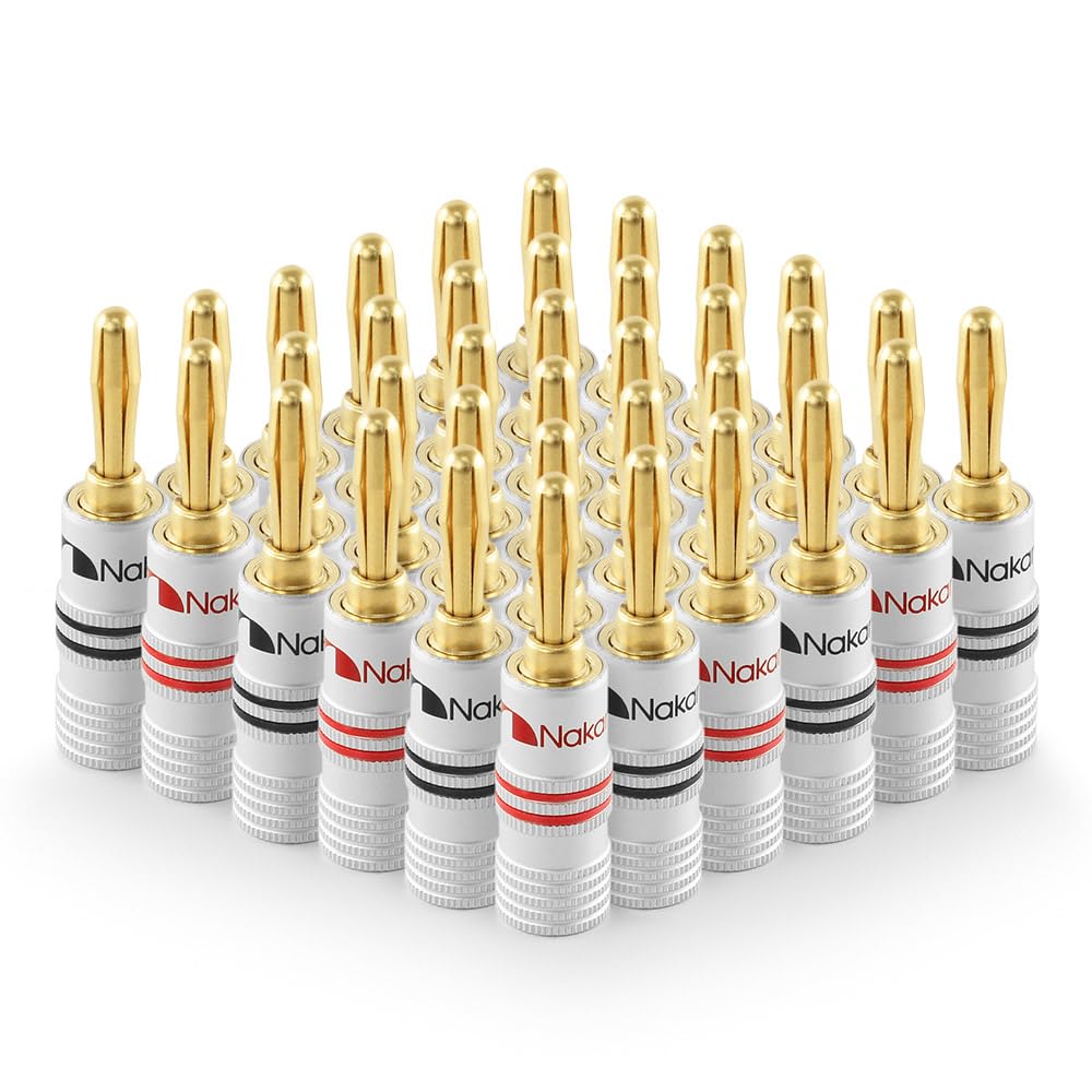 Nakamichi Excel Series 24k Gold Plated Banana Plug 12 AWG - 18 AWG Gauge Size 4mm for Speakers Amplifier Hi-Fi AV Receiver Stereo Home Theatre Audio Wire Cable Screw Connector, 36 Pcs (18-Pairs)-image-38