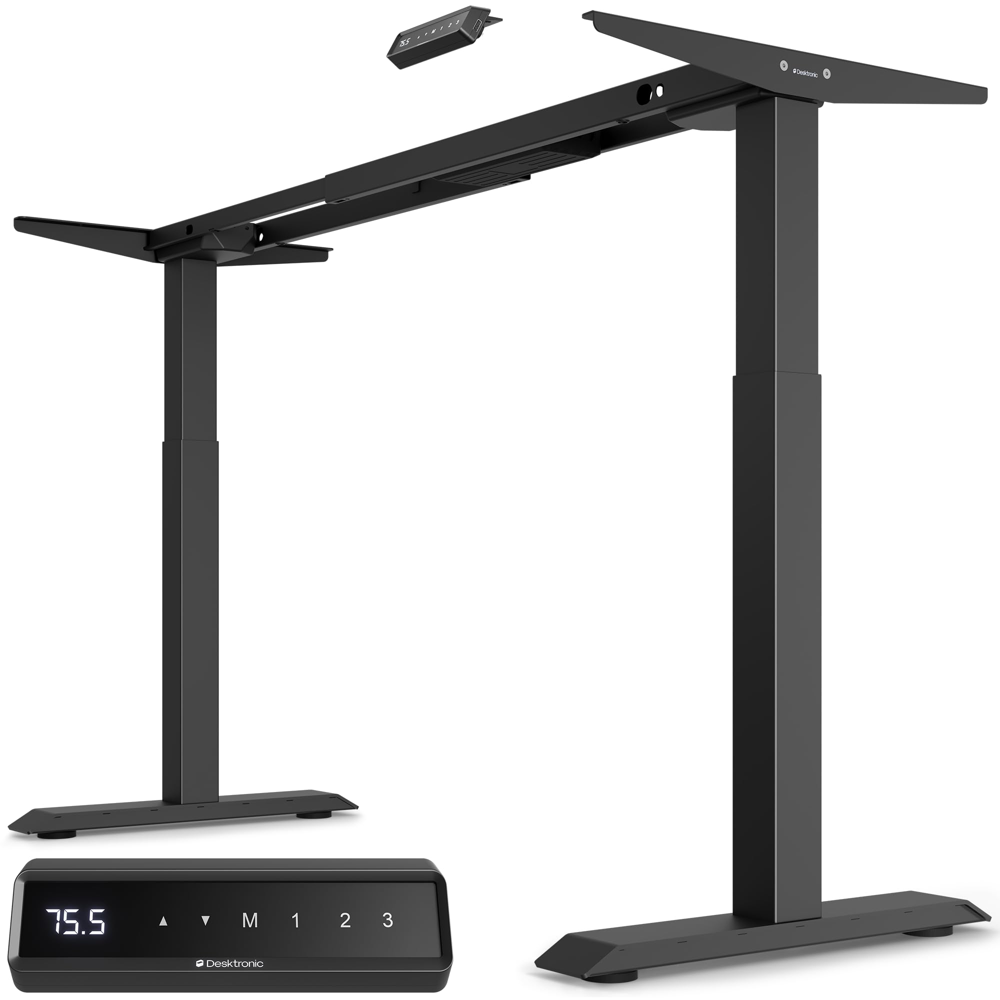 Desktronic Scrivania regolabile in altezza, scrivania in piedi, supporto da tavolo, scrivania elettrica regolabile in altezza con touch screen e porte di ricarica, Nero