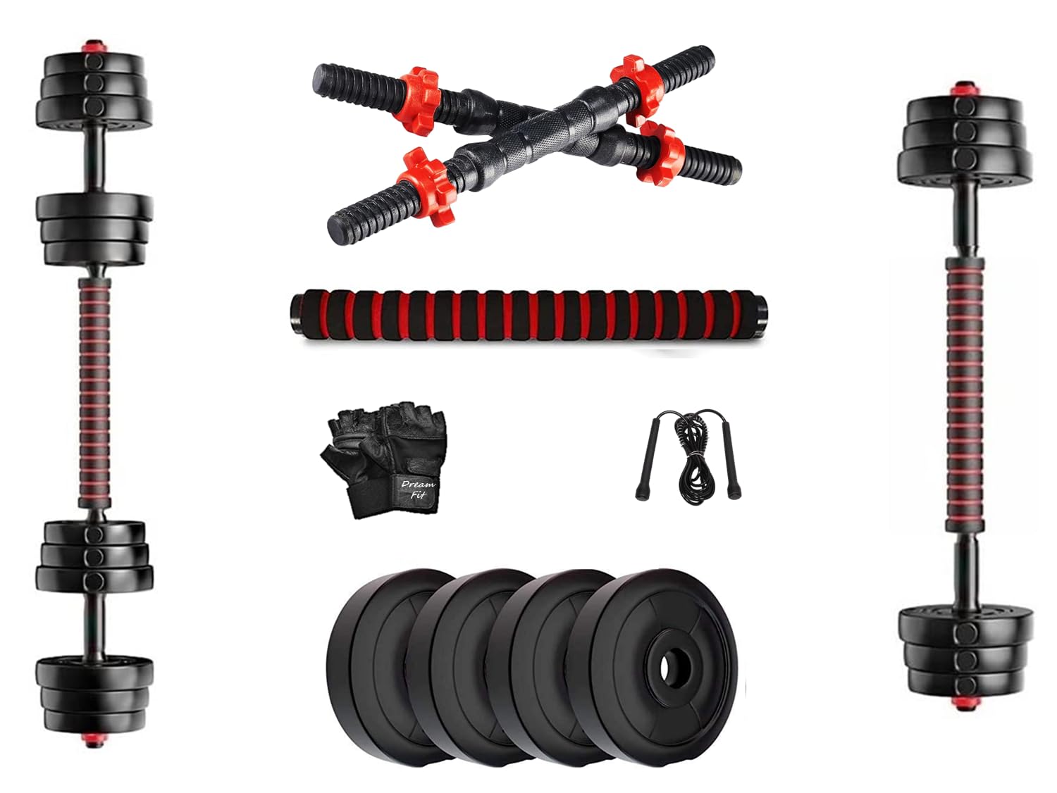 DREAM FIT Convertible PVC Home Gym Set - 12Kg with 1 pair dumbbell rods, 1 extension/connector barbell rod and gym accessories (12Kg set) (B0D7P2DH6M) Amazon Price History, Amazon Price Tracker