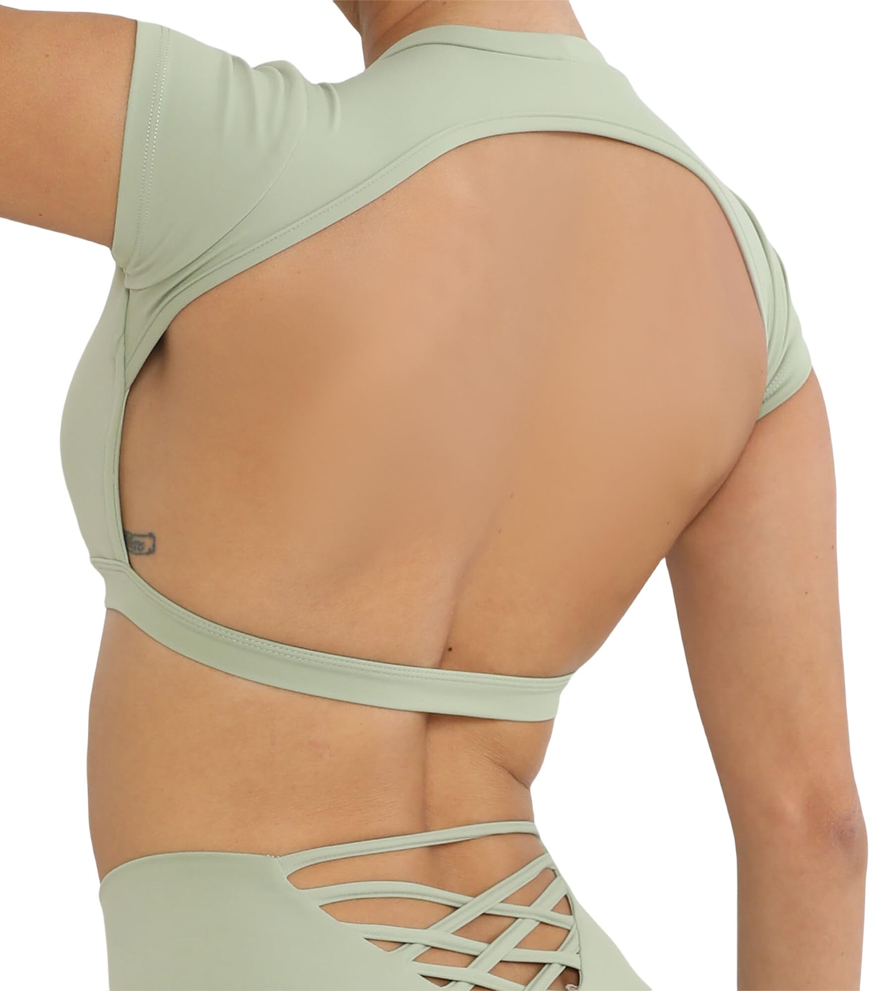 SEAUR Top corto da donna con schiena scoperta da allenamento, maglietta da yoga, palestra, maniche corte, maglietta a compressione sexy per uscire