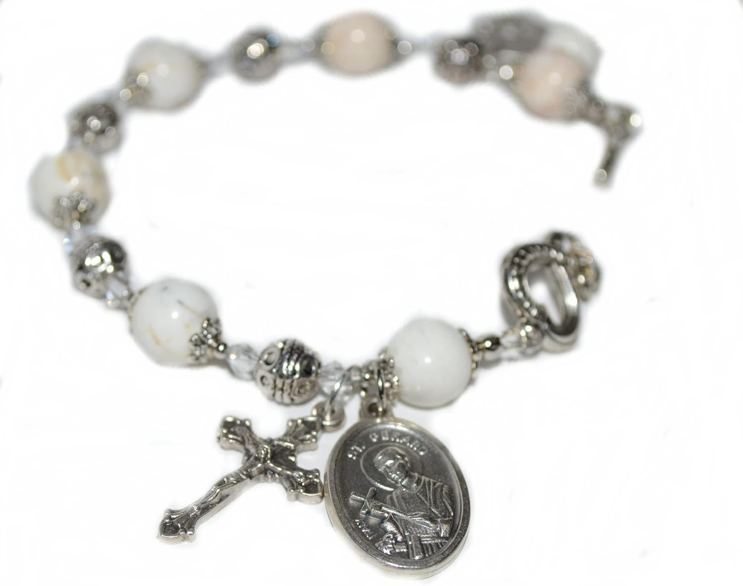 St. Gerard Rosary Bracelet, Rosary Bracelet, Howlite Bracelet or Choose Saint, Charm and Wrist Size, Catholic Rosary