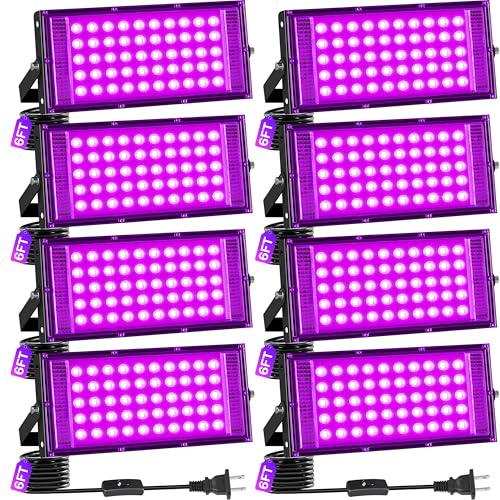 Image of 8 Pack 50W Black Light IP66 with Switch+6FT Cord for Halloween Glow Party | LED Blacklight Flood Light, Outdoor Spotlight for Neon Glow in the Dark Party Decor Body Paint Fluorescent Poster Classroom