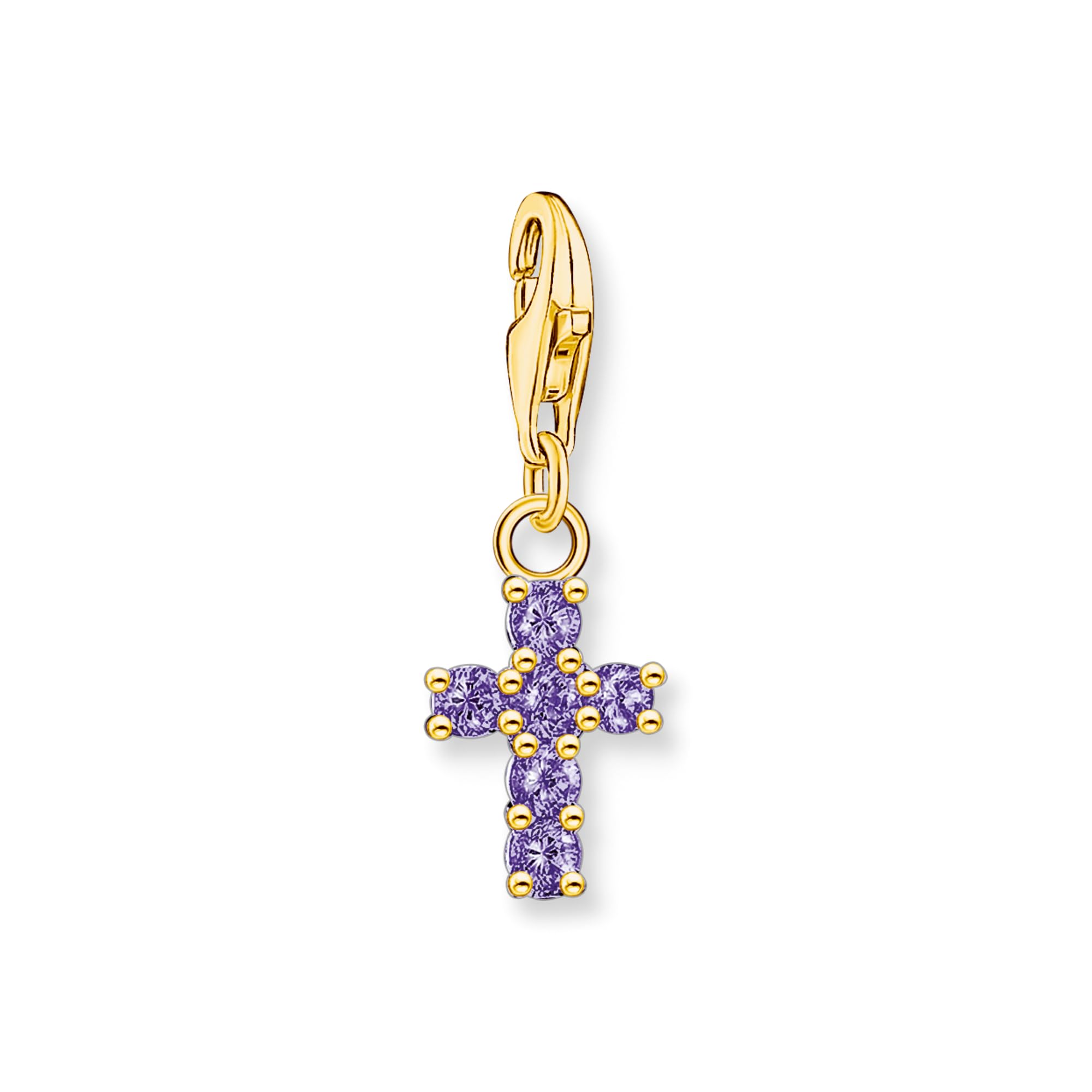 THOMAS SABO Charm-Anhänger Kreuz mit violetten Steinen vergoldet 925 Sterlingsilber, 750 Gelbgold Vergoldung
