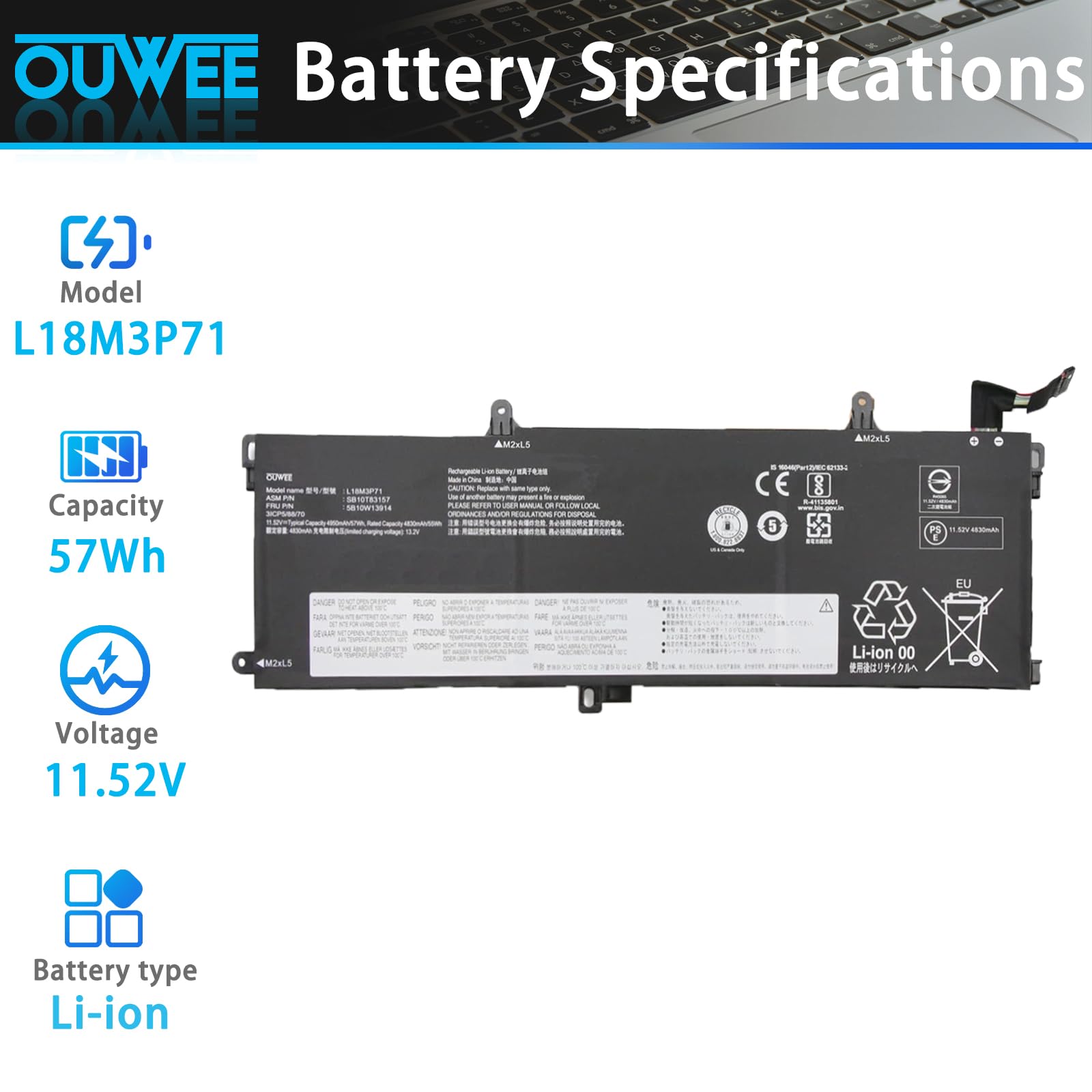 Amazon.com: OUWEE L18M3P71 L18L3P71 L18S3P71 Laptop Battery